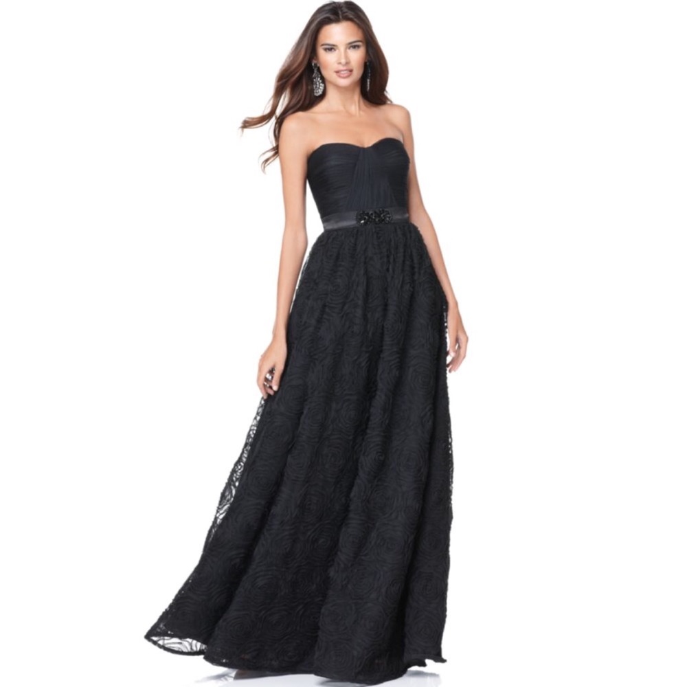 Black Pleat Bodice Rosette Ball Gown/Formal Dress